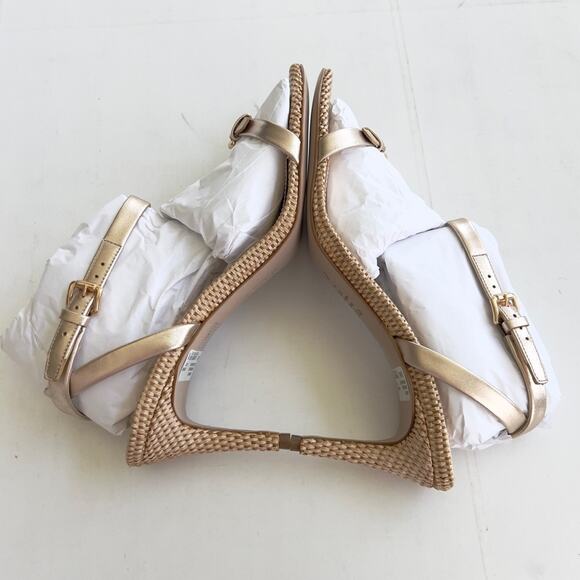 New SCHUTZ Aurora Mid Heel Sandal Women's SIZE 9.5 Gold Metalic Napa Platina - Picture 6 of 12